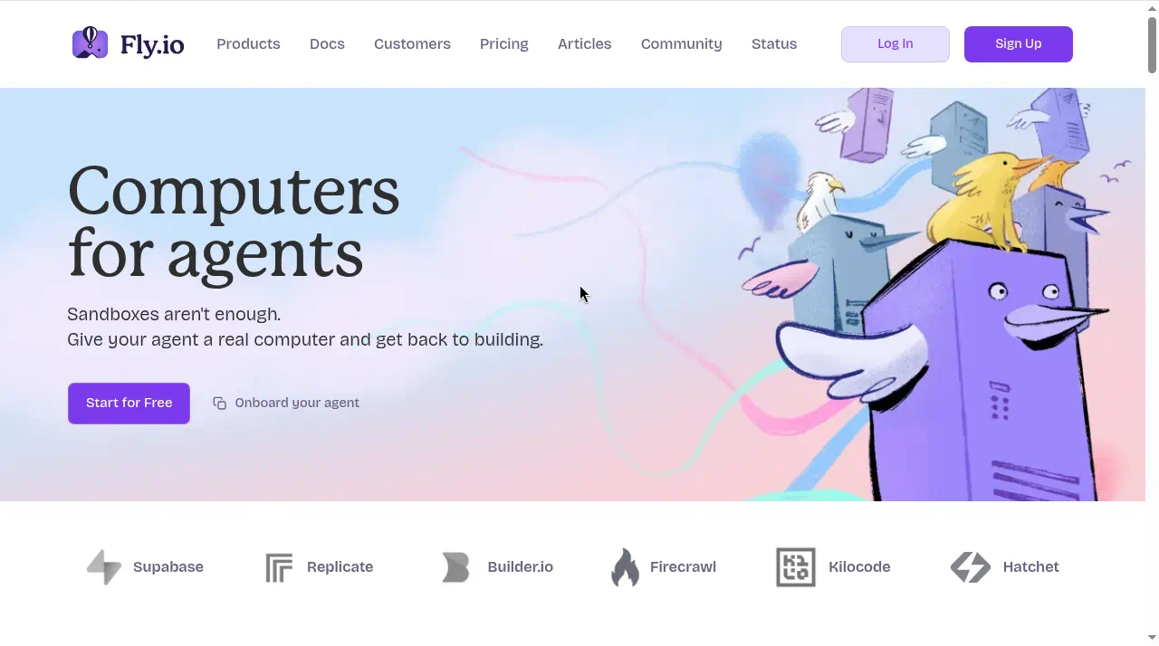 Fly.io 공식 홈페이지 메인 화면